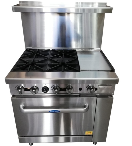 [ATO-4B12GCO41] Estufa de 4 quemadores con plancha y horno
